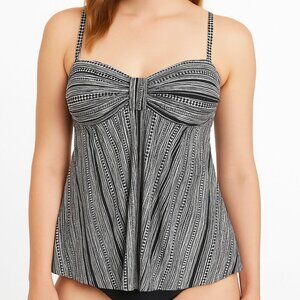 Jones New York Tankini Swim Top Black White Dotted